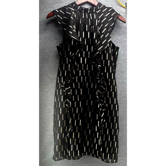 WORTHINGTON - Women's Black & Gold Ruffle Sleeveless Sheath Dress Size 4 - Picture 1 of 12